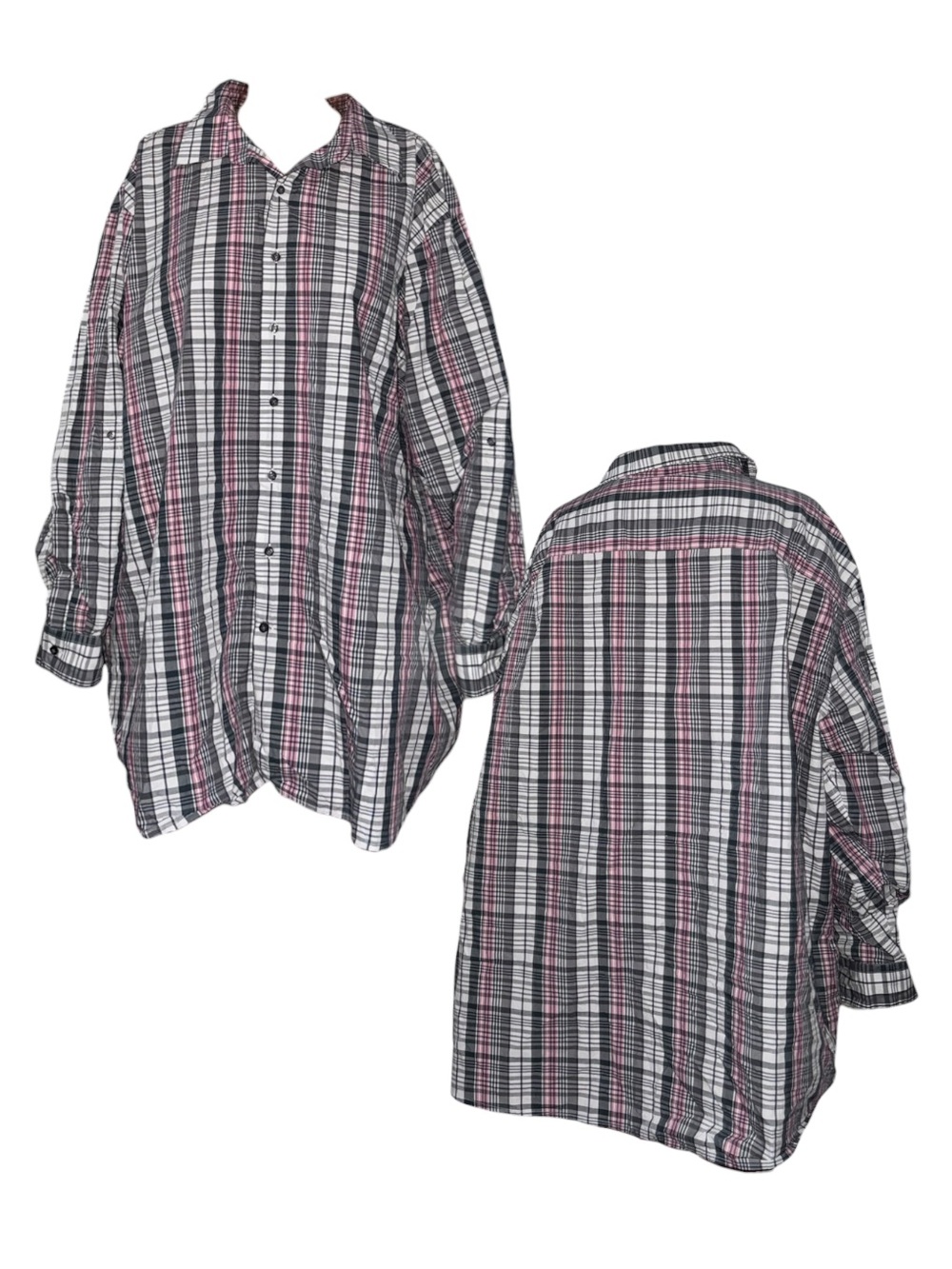 Men's Casual Plaid Button-Down Shirt in Pink, Black & White